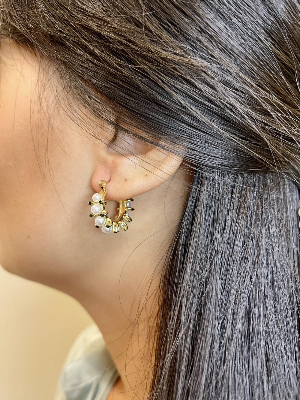 Green Pearl Hoops - Image 2