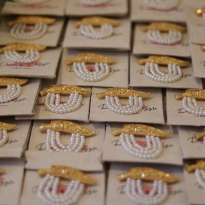 Gold plated Pearl Khukuri Brooch